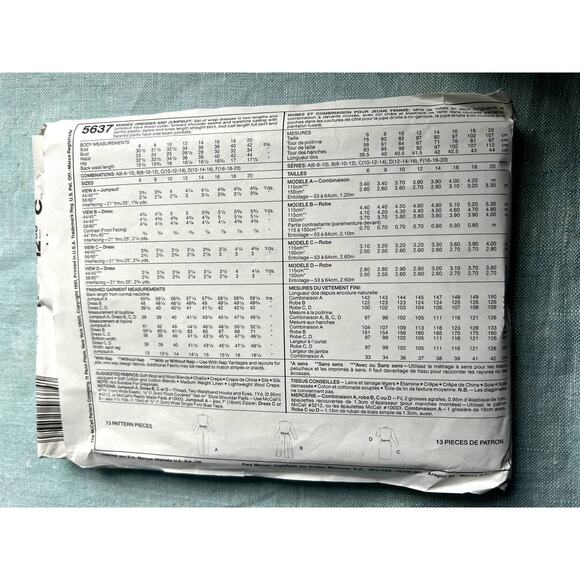 McCalls Sewing pattern 5637 wrap dress swing skirt straight skirt jumpsuit - Picture 3 of 5